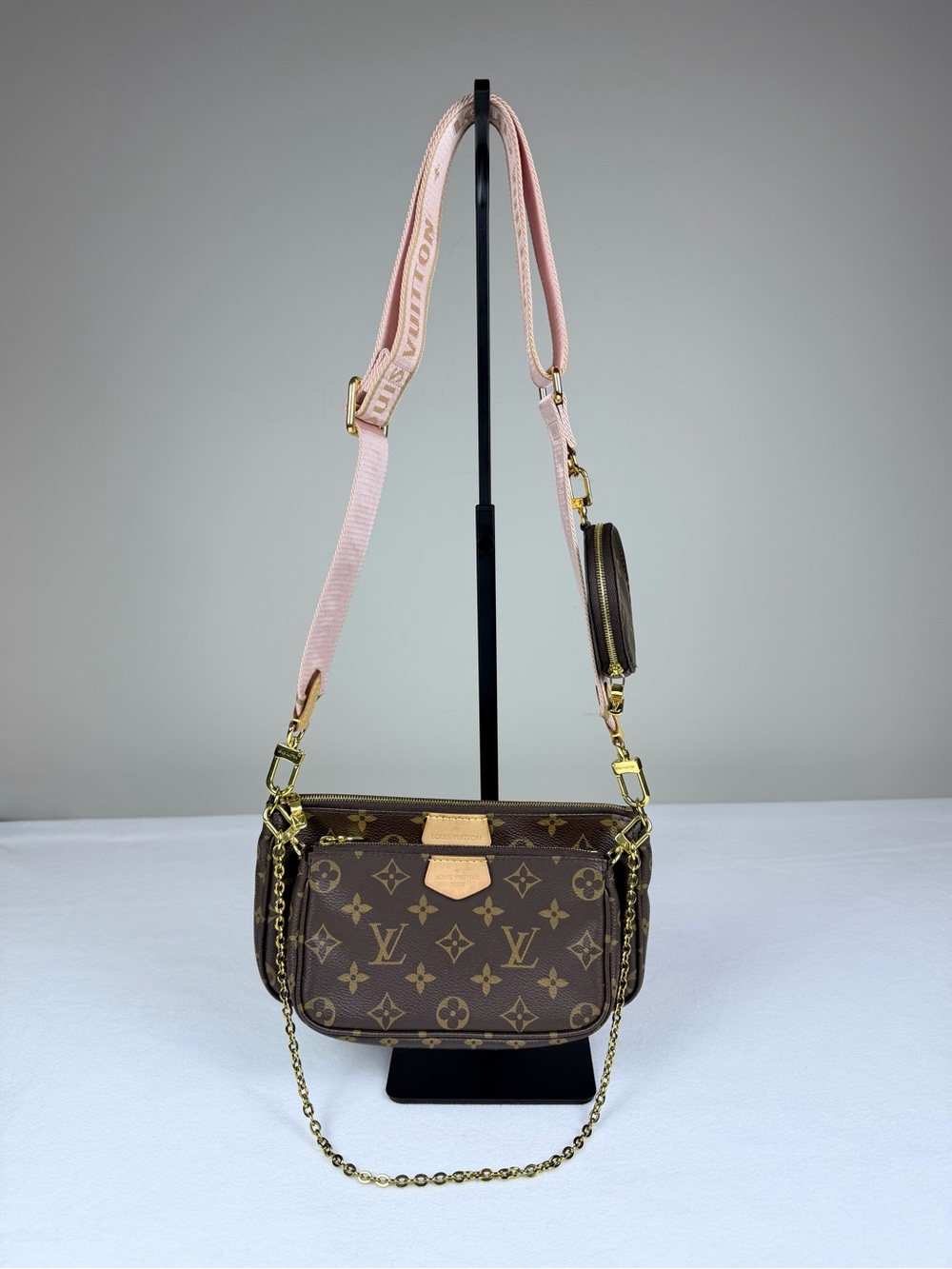 Louis Vuitton Monogram Multi Pochette Accessories Crossbody Pink Jacquard Strap